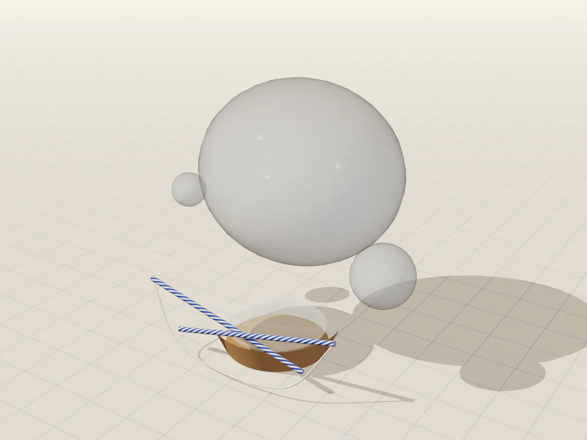 Ilustración 3D del proyecto Burbujas gigantes, hecho con cartón reciclado