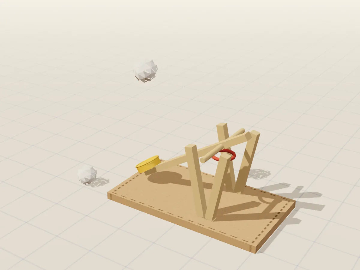 Ilustración 3D del proyecto Catapulta, hecho con cartón reciclado