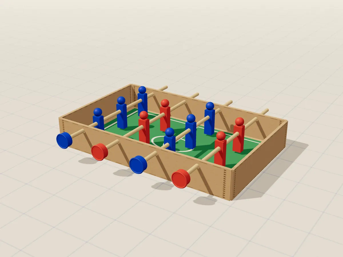 Ilustración 3D del proyecto Futbolín de cartón, hecho con cartón reciclado