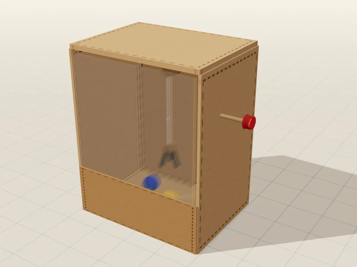 Ilustración 3D del proyecto Máquina de gancho, hecho con cartón reciclado