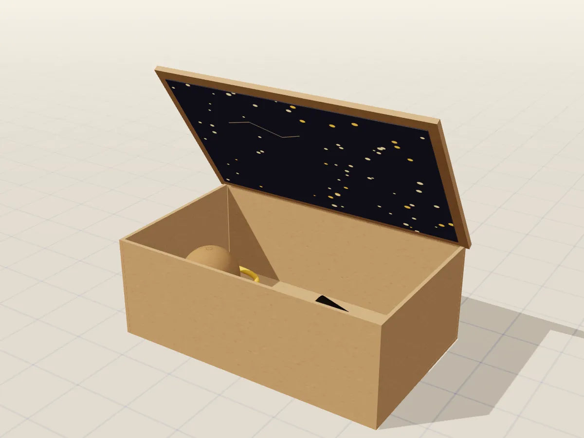 Ilustración 3D del proyecto Planetario en caja de zapatos, hecho con cartón reciclado