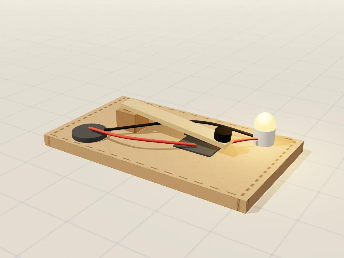 Ilustración 3D del proyecto Telégrafo morse, hecho con cartón reciclado
