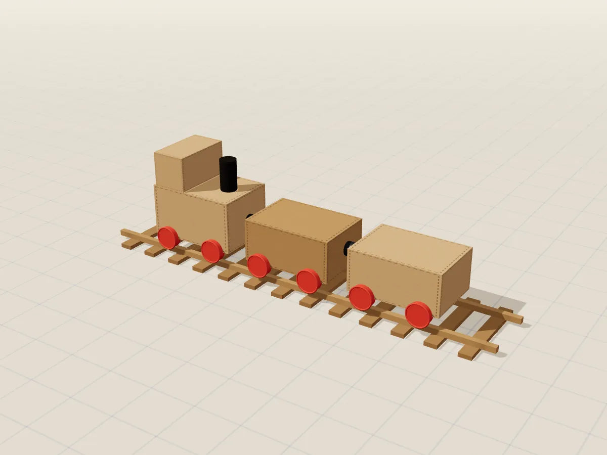 Ilustración 3D del proyecto Tren magnético, hecho con cartón reciclado