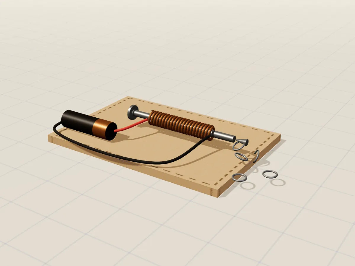 Ilustración 3D del proyecto Electroimán, hecho con cartón reciclado