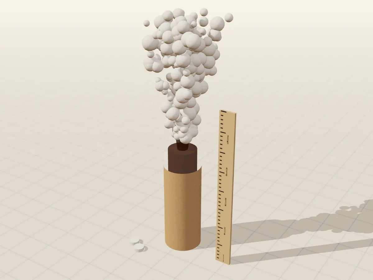 Ilustración 3D del proyecto Géiser de mentos, hecho con cartón reciclado