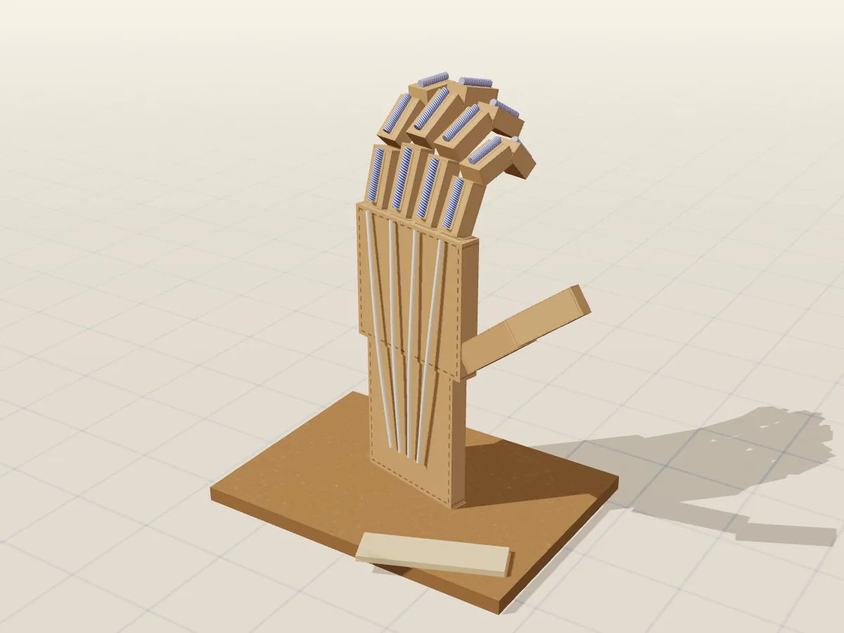 Ilustración 3D del proyecto Mano robótica, hecho con cartón reciclado